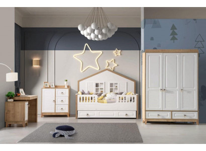 Modern Childrens room Set Bed Wardrobe Desk Bright 4pcs new