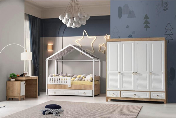 Modern Childrens room Set Bed Wardrobe Desk Bright 3pcs new