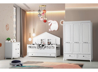 Stylishly Complete Youth Room Luxury Childrens Room Set 3pcs White Color