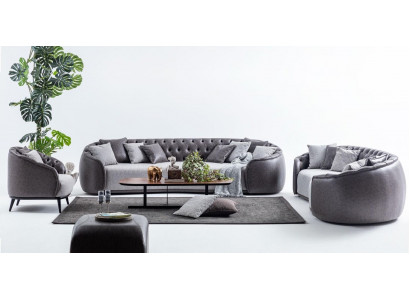 Luxury Villas Furniture Gray Chesterfield Sofa Set Fabric Couches Textile 4+3+1