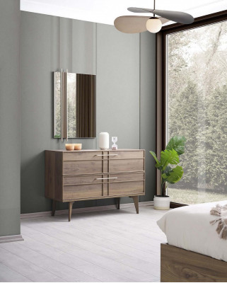 Chest of drawers with Mirror Bedroom Console Wood Brown Set 2pcs Modern