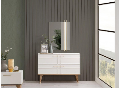 Chest of drawers with Mirror Bedroom Console Wood White Set 2pcs Modern