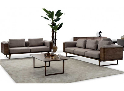 Design Living room Set 2x Sofas with Coffee table Luxury Wood with Textile