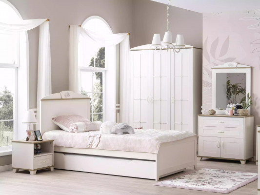 Childrens bed functional bed wooden bed extendable bed white set 5 pieces new