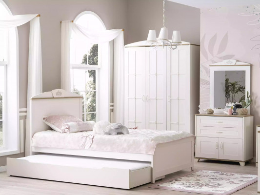 Childrens bed functional bed wooden bed extendable bed white set 5 pieces new