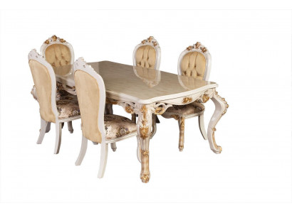 Beige Classic Dining room furniture Designer Dining table with Chesterfield lounge chairs