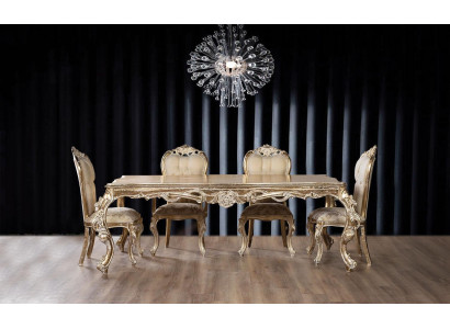 Golden Dining room set Designer Rectangular Dining table with x4 Chesterfield chairs 5 pieces. set