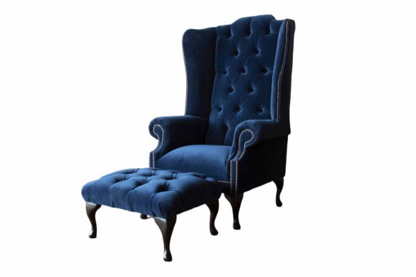 Chesterfield Wing Chair with Stool Relax 1 Seater Sofa Single Seater 2 Pieces