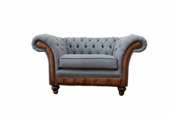 Armchair Design Relax Textile Lounge Luxury Gray Upholstery Seater Chesterfield