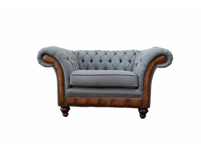 Armchair Design Relax Textile Lounge Luxury Gray Upholstery Seater Chesterfield