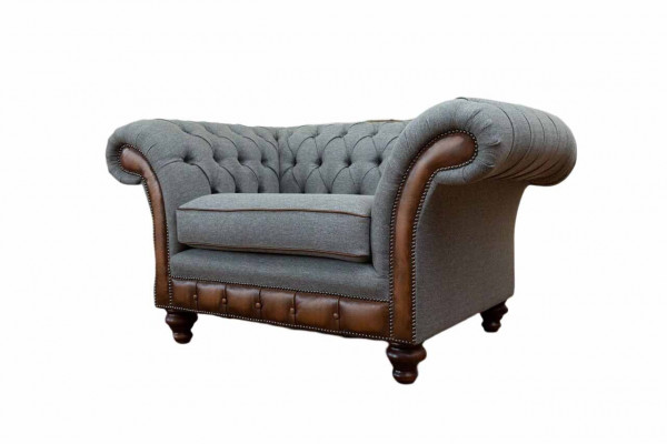 Armchair Design Relax Textile Lounge Luxury Gray Upholstery Seater Chesterfield