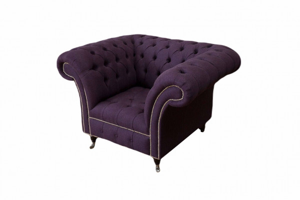 Armchair Single Seater Luxury 1 Seat Seat Design Textile Purple Fabric Chesterfield