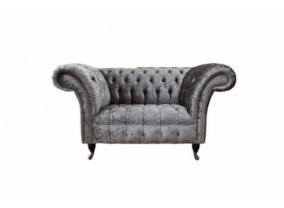 Chesterfield Armchair Design Upholstery Sofa Couch Chesterfield Textile Silver