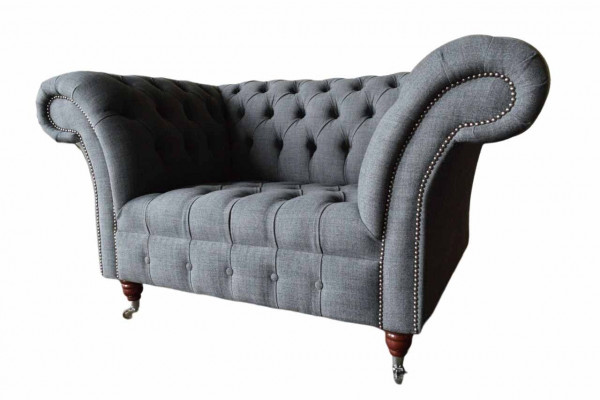 Chesterfield Design Armchair Gray Upholstery Luxury Textile Couches 1 Seater