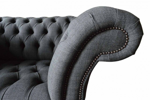 Chesterfield Design Armchair Gray Upholstery Luxury Textile Couches 1 Seater