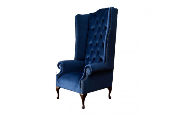 Armchair Chesterfield Couch Textile Lounge Upholstery Blue Luxury Wing Chair