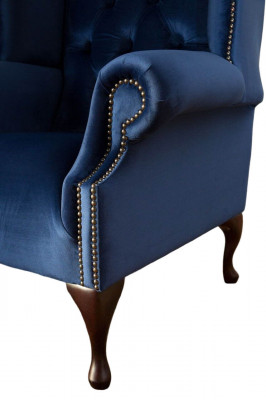 Armchair Chesterfield Couch Textile Lounge Upholstery Blue Luxury Wing Chair