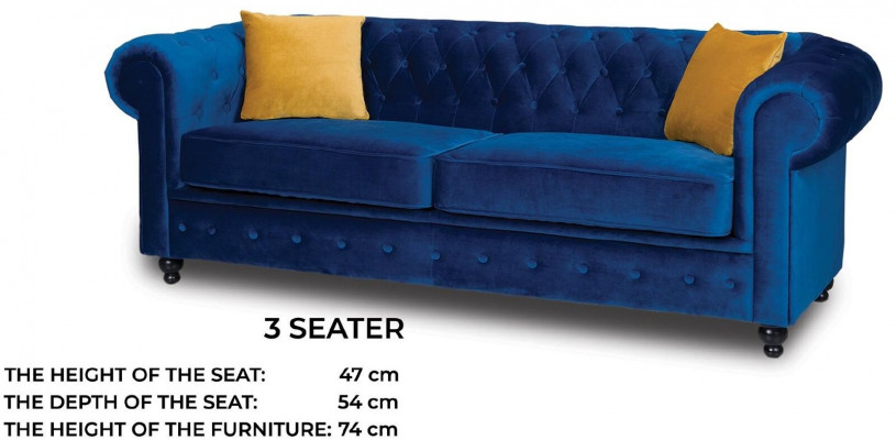 Sofas Upholstery Sofas 3 Seat Chesterfield Textile Sofa Blue Classic Designer new