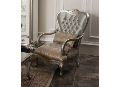 Silver Chesterfield Armchair French Style Furniture Chair Single Seater Wood