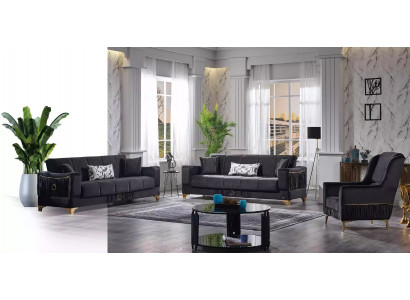 Black Sofa Set 3+3+1 Seater Couches Fabric Seat Furniture Armchair Sofa