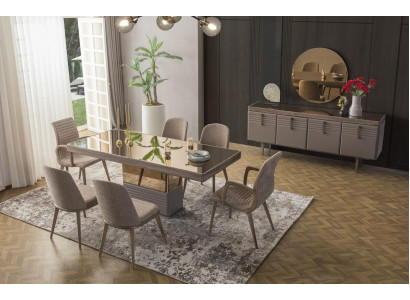 Dining table Dining room table Table Dining room Luxury Wood Beige 199 cm