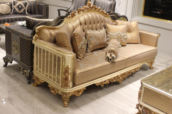 Chesterfield Sofa Set 3+1+1 Group Complete Set Armchair Sofa Gold Textile Suite