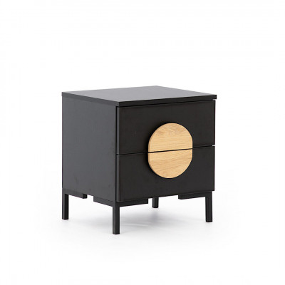 Black Nightstand Designer Bedside table with 2 drawers Wood Furniture