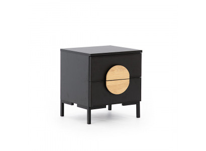 Black Nightstand Designer Bedside table with 2 drawers Wood Furniture