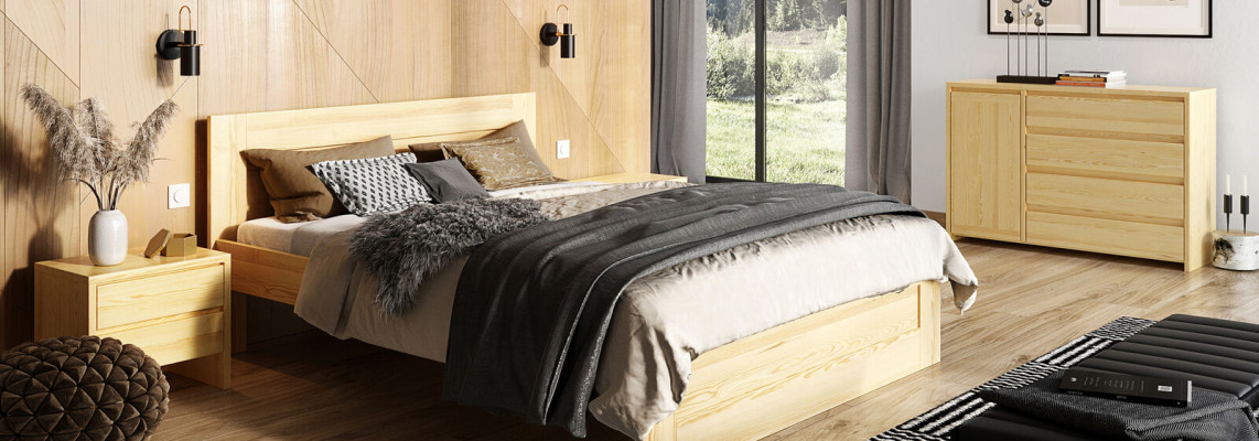 Bedroom 3 pcs. Set Real Wood Bed with 2x Bedside tables 180x200cm Solid wood