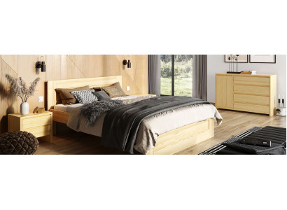 Bedroom 3 pcs. Set Real Wood Bed with 2x Bedside tables 180x200cm Solid wood