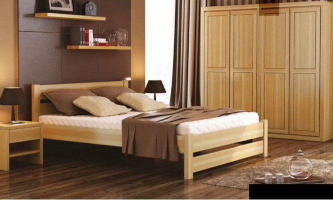 Bedroom 3 pcs. Set Bed Bedside tables 2x Beds Real Wood Solid wood