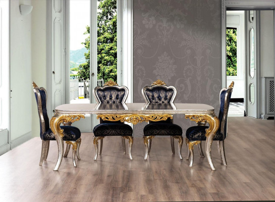 Exquisite Golden Dining room Set Dining table with x4 Chesterfield Chairs Luxury Furniture