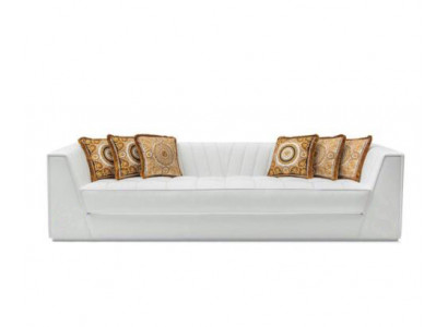 White Luxury Couch Medusa with Golden Heads Sofa Three Seater Couches Leather