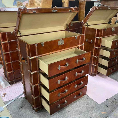 Chest of drawers Design Furniture Loft Vintage Retro Wardrobe suitcase Leather luxury