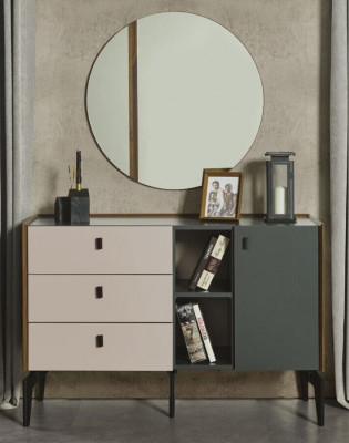 Design Bedroom Complete Set Chest of drawers with Mirror 2-piece Set Wood new