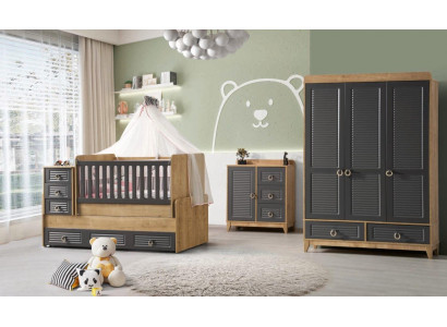 Stylish children's room furniture Children's room Children's bed gray wood set 4 pieces