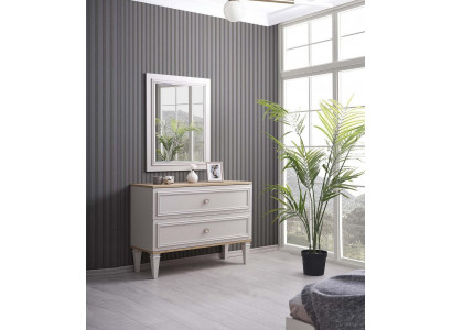 Chest of drawers with Mirror Bedroom Console Wood Gray Set 2pcs Modern