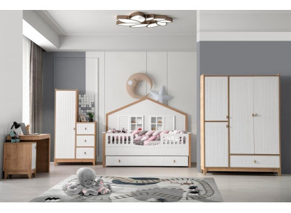 Stylish Children's room Set Bed Wardrobe and Table Helles 4-piece