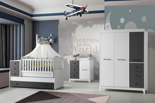 Modern Childrens room Set Consists of Childrens bed Wardrobe Chest of drawers 3pcs new