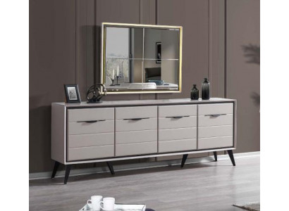 White 4-door Dining room Chest of drawers Designer Sideboard Luxury Glass Mirror