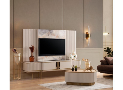 White Lowboard with TV Frame Living room Designer Furniture Stainless steel frame