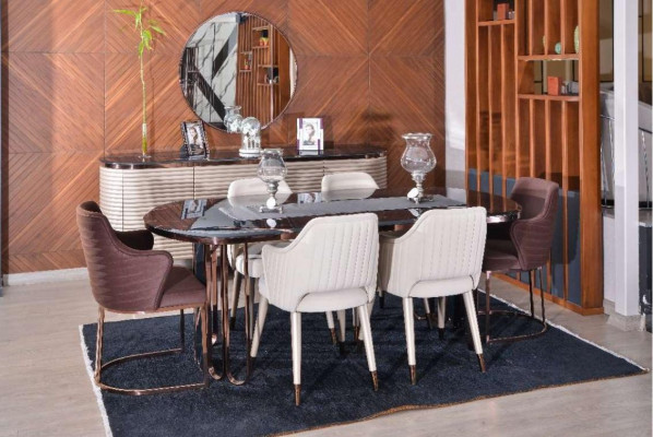 Complete e Dining room Dining set Dining area Table Chairs Brown Set 7pcs Wood