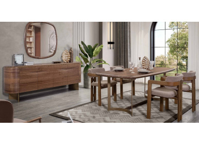 Dining room Set Dining table 4x Chairs Chest of drawers Mirror Modern Set Brown Dining set