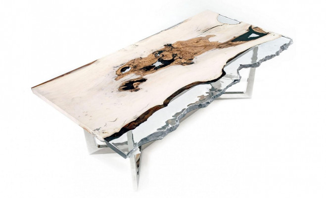 Dining table Epoxy resin kitchen table Dining room table Table 220 cm Wood White