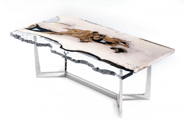 Dining table Epoxy resin kitchen table Dining room table Table 220 cm Wood White