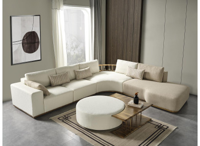 White corner sofa L-shape couch coffee table luxury fabric furniture white design new