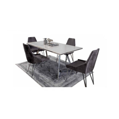 Dining room Set Dining table 4x Chairs Chest of drawers with Mirror Modern Set Gray