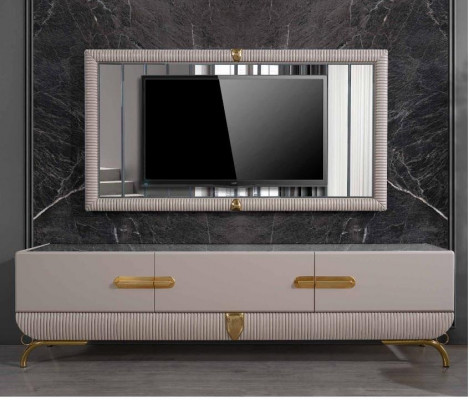 Wohnwand Wall Wood Modern Style Shelf Living room Furniture Wardrobe TV-cabinet with TV Frame