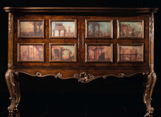 Magnificent buffet cabinet with images of architectural buildings on the facades