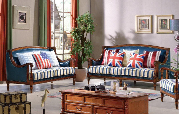 Blue -Brown Sofa set 3+2 Seater Leather Sofas Luxury Couches Living room Suite